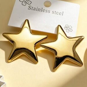 Gold Star Big Stud Earrings